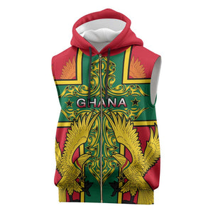 Custom Ghana Sleeveless Zip Hoodie with Cross of Saint George and Tawny Eagles - African Pride