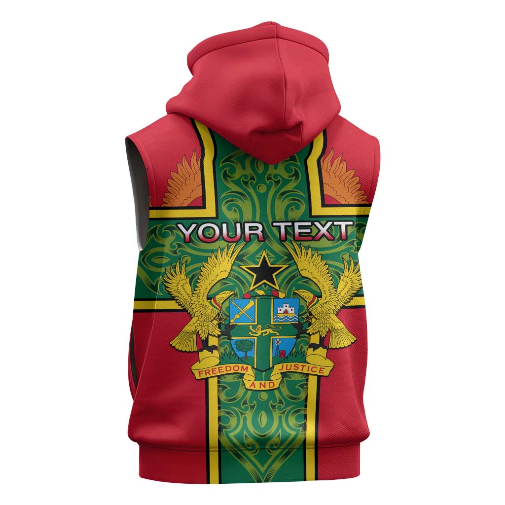 Custom Ghana Sleeveless Zip Hoodie with Cross of Saint George and Tawny Eagles - African Pride