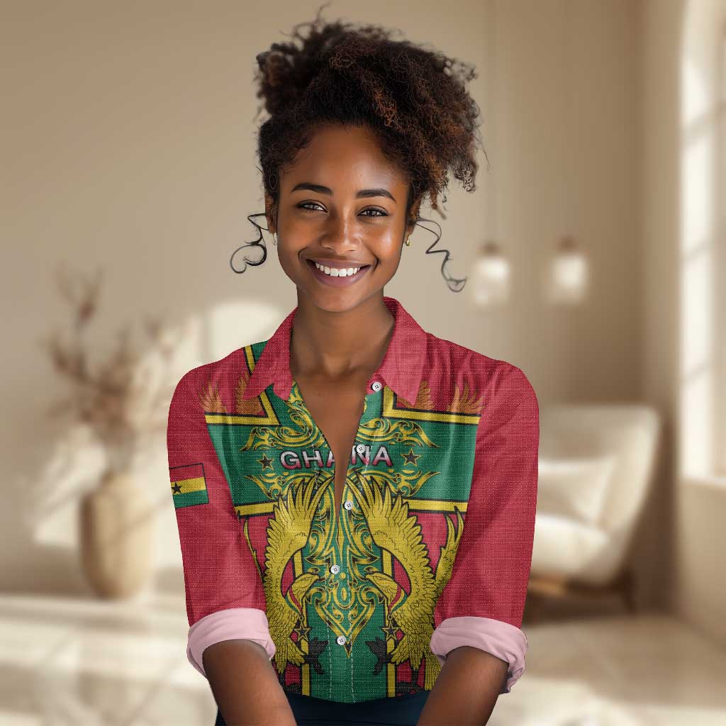 Custom Ghana Women Casual Shirt with Cross of Saint George and Tawny Eagles LT01