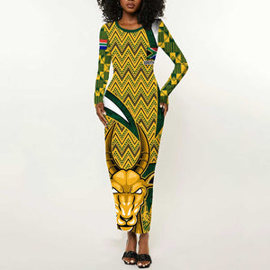 Custom South Africa Rugby Long Sleeve Bodycon Dress - Go Bokke Champion, World Cup LT01
