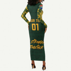 Custom South Africa Rugby Long Sleeve Bodycon Dress - Go Bokke Champion, World Cup LT01