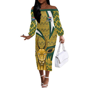 Custom South Africa Rugby Off The Shoulder Long Sleeve Dress - Go Bokke Champion, World Cup