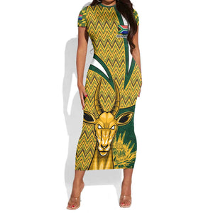 Custom South Africa Rugby Short Sleeve Bodycon Dress - Go Bokke Champion, World Cup LT01