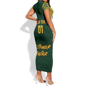 Custom South Africa Rugby Short Sleeve Bodycon Dress - Go Bokke Champion, World Cup LT01