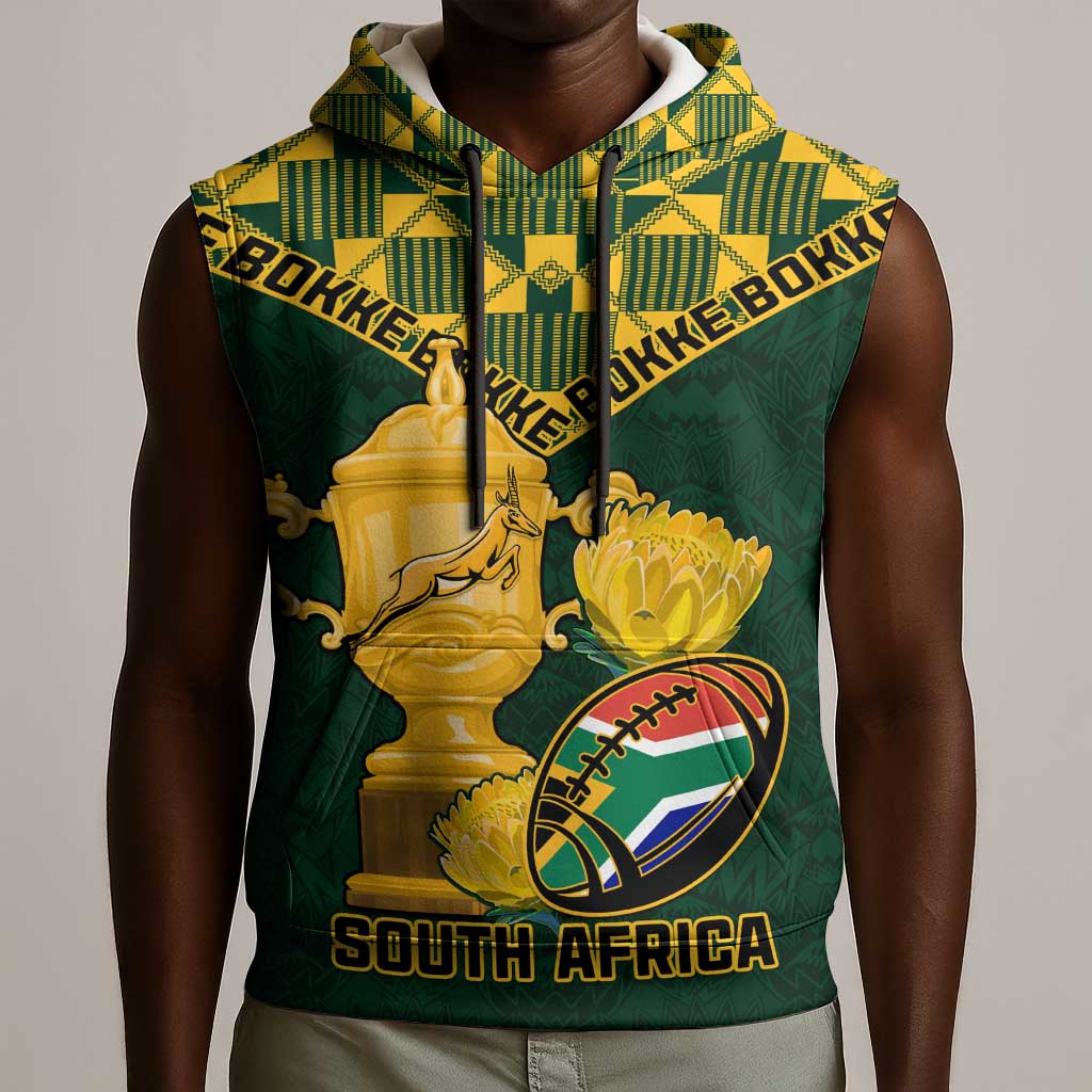 Custom South Africa Rugby Sleeveless Hoodie - Go Bokke Champion, World Cup - African Pride