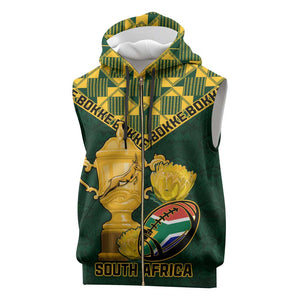 Custom South Africa Rugby Sleeveless Zip Hoodie - Go Bokke Champion, World Cup - African Pride