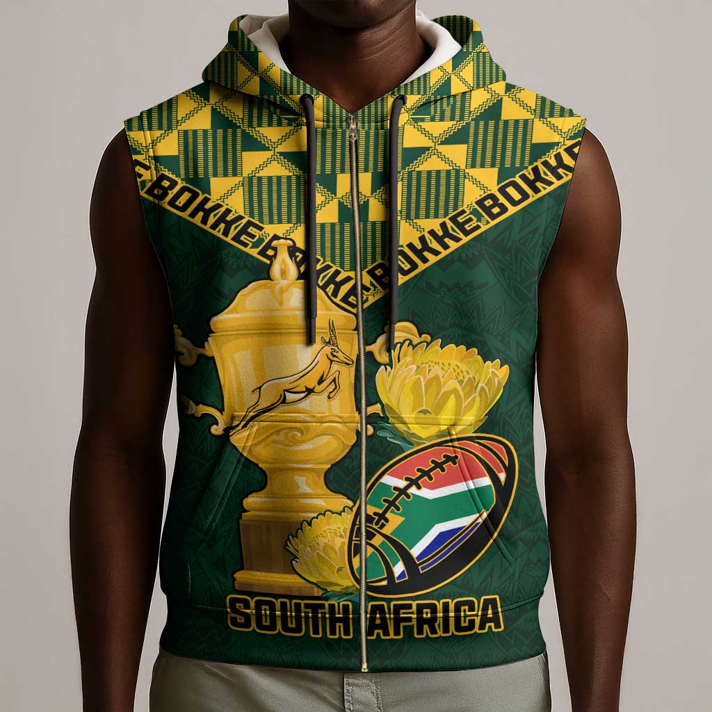 Custom South Africa Rugby Sleeveless Zip Hoodie - Go Bokke Champion, World Cup - African Pride