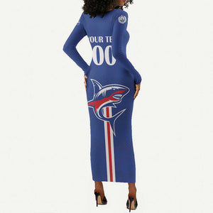 Custom Cape Verde 2026 Football Long Sleeve Bodycon Dress Blue Sharks WC Debut - African Pride