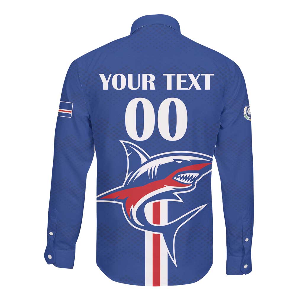Custom Cape Verde 2026 Football Long Sleeve Button Shirt Blue Sharks WC Debut - African Pride