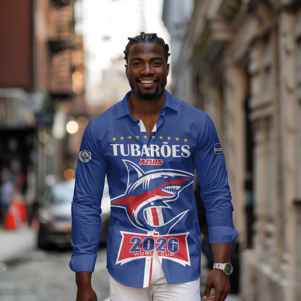 Custom Cape Verde 2026 Football Long Sleeve Button Shirt Blue Sharks WC Debut - African Pride