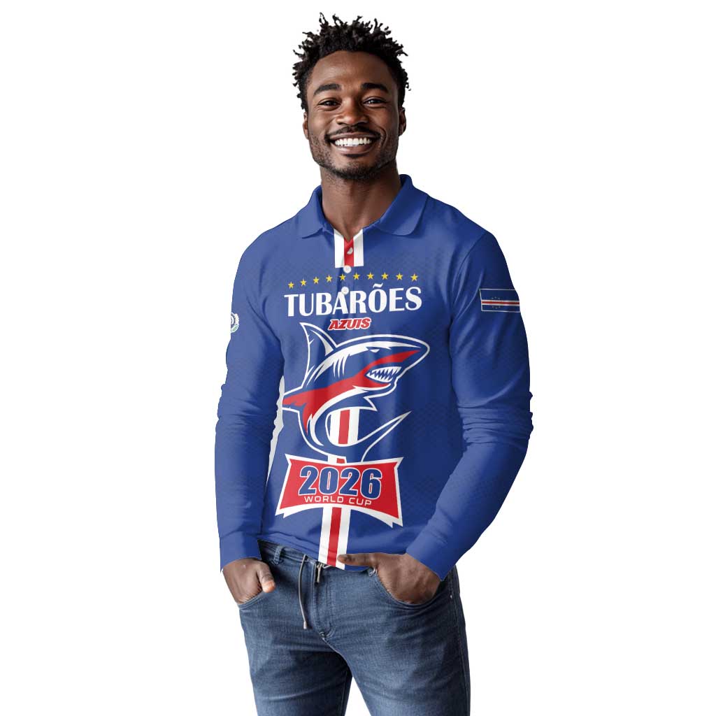 Custom Cape Verde 2026 Football Long Sleeve Polo Shirt Blue Sharks WC Debut - African Pride