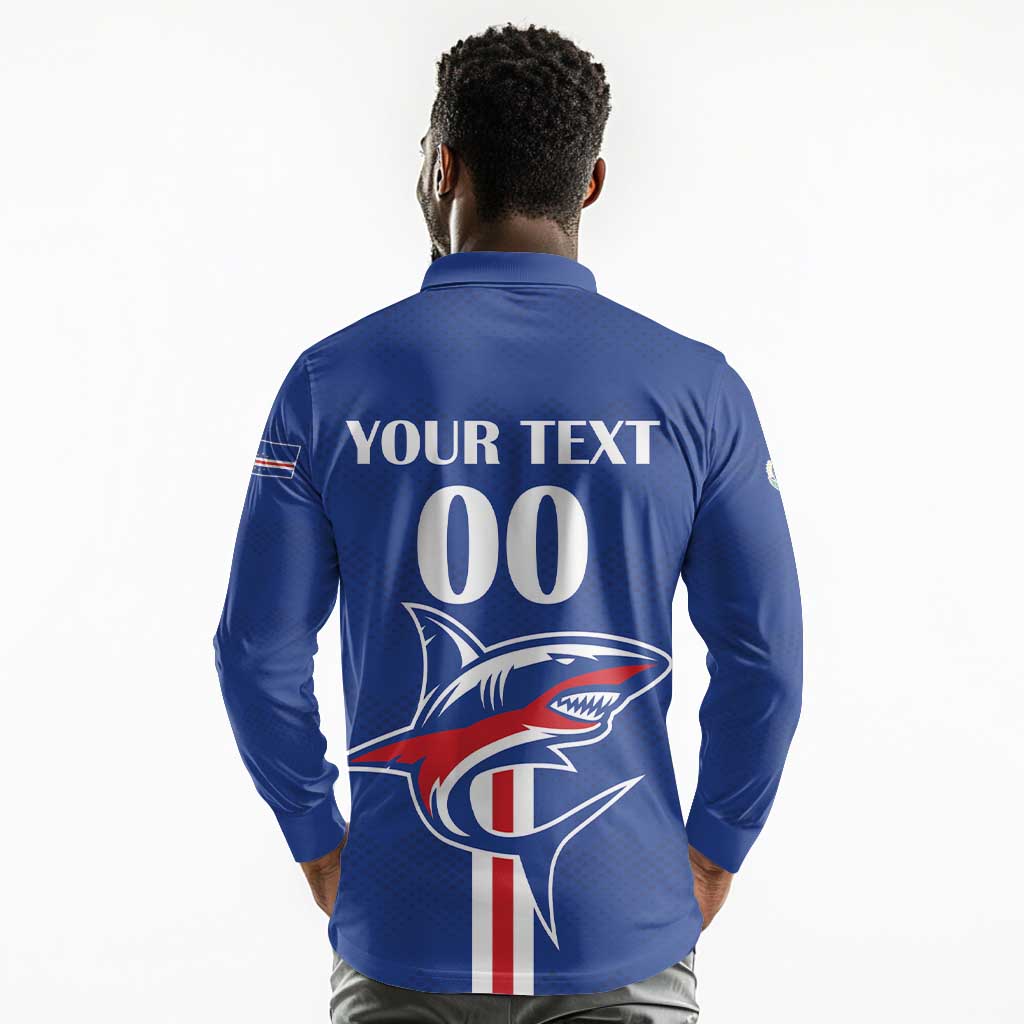 Custom Cape Verde 2026 Football Long Sleeve Polo Shirt Blue Sharks WC Debut - African Pride