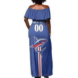 Custom Cape Verde 2026 Football Off Shoulder Maxi Dress Blue Sharks WC Debut - African Pride