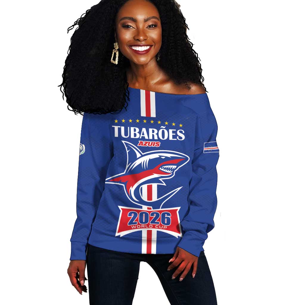 Custom Cape Verde 2026 Football Off Shoulder Sweater Blue Sharks WC Debut - African Pride