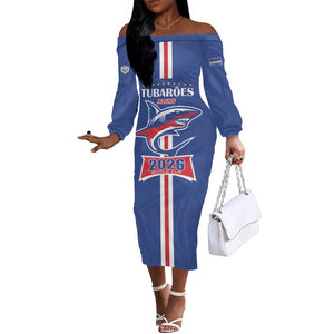 Custom Cape Verde 2026 Football Off The Shoulder Long Sleeve Dress Blue Sharks WC Debut - African Pride