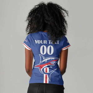 Custom Cape Verde 2026 Football Women V-Neck T-Shirt Blue Sharks WC Debut - African Pride