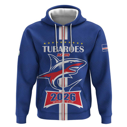 Custom Cape Verde 2026 Football Zip Hoodie Blue Sharks WC Debut - African Pride