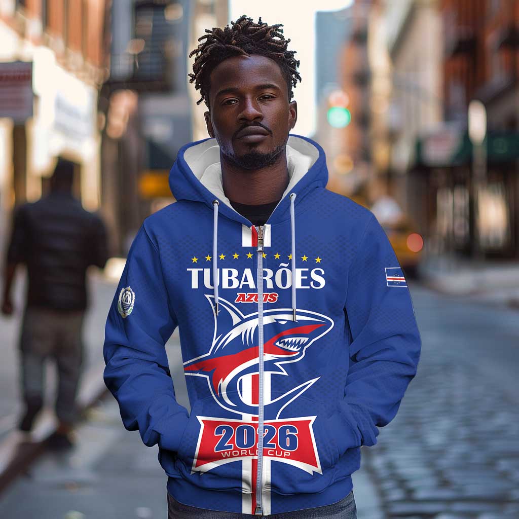 Custom Cape Verde 2026 Football Zip Hoodie Blue Sharks WC Debut - African Pride