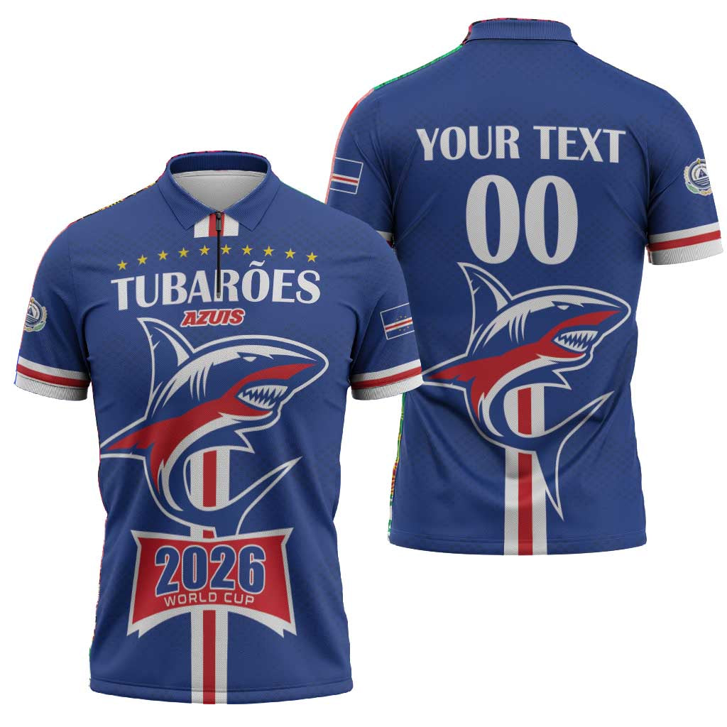 Custom Cape Verde 2026 Football Zipper Polo Shirt Blue Sharks WC Debut