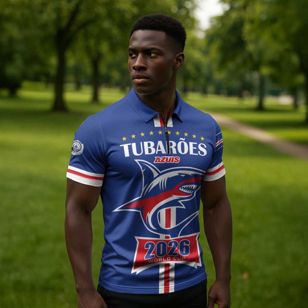 Custom Cape Verde 2026 Football Zipper Polo Shirt Blue Sharks WC Debut