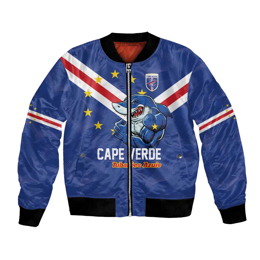 Custom Cape Verde Football Bomber Jacket Tubaroes Azuis Make History - African Pride
