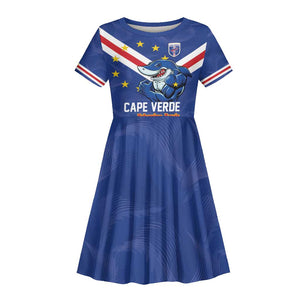Custom Cape Verde Football Kid Short Sleeve Dress Tubaroes Azuis Make History - African Pride