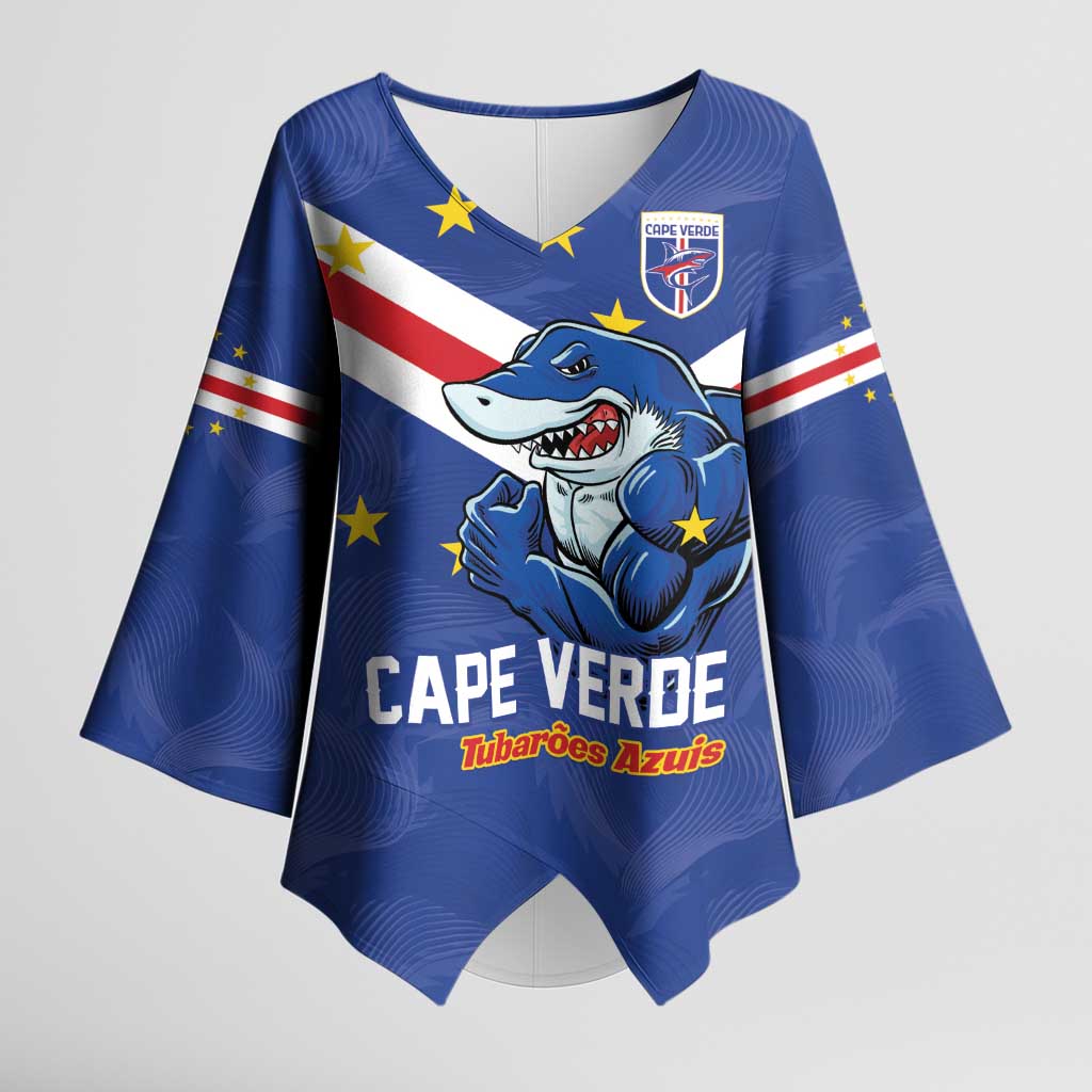 Custom Cape Verde Football Kimono Sleeve Blouse Tubaroes Azuis Make History