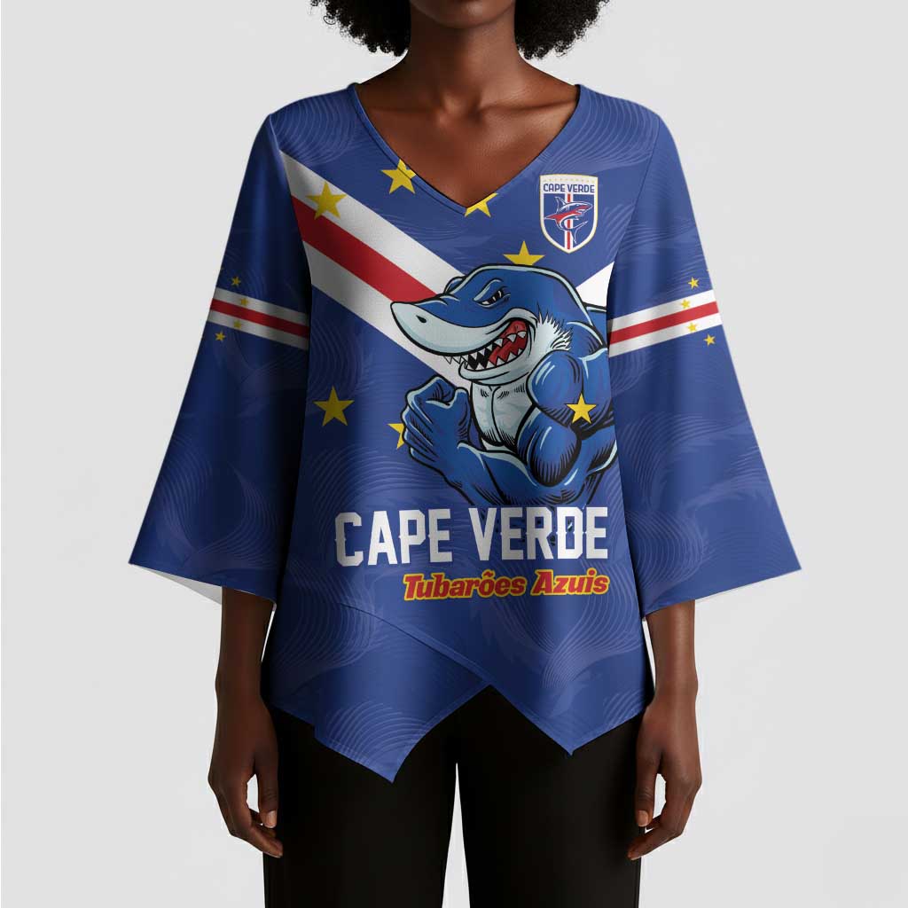 Custom Cape Verde Football Kimono Sleeve Blouse Tubaroes Azuis Make History