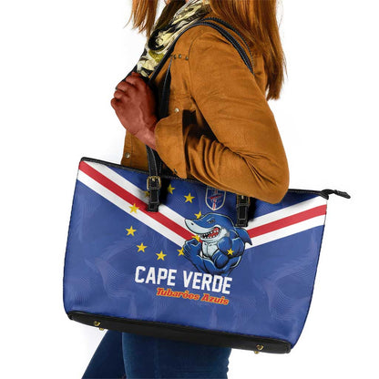 Cape Verde Football Leather Tote Bag Tubaroes Azuis Make History - African Pride