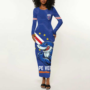 Custom Cape Verde Football Long Sleeve Bodycon Dress Tubaroes Azuis Make History - African Pride