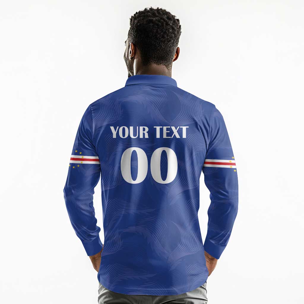 Custom Cape Verde Football Long Sleeve Polo Shirt Tubaroes Azuis Make History - African Pride