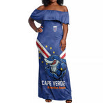 Custom Cape Verde Football Off Shoulder Maxi Dress Tubaroes Azuis Make History - African Pride