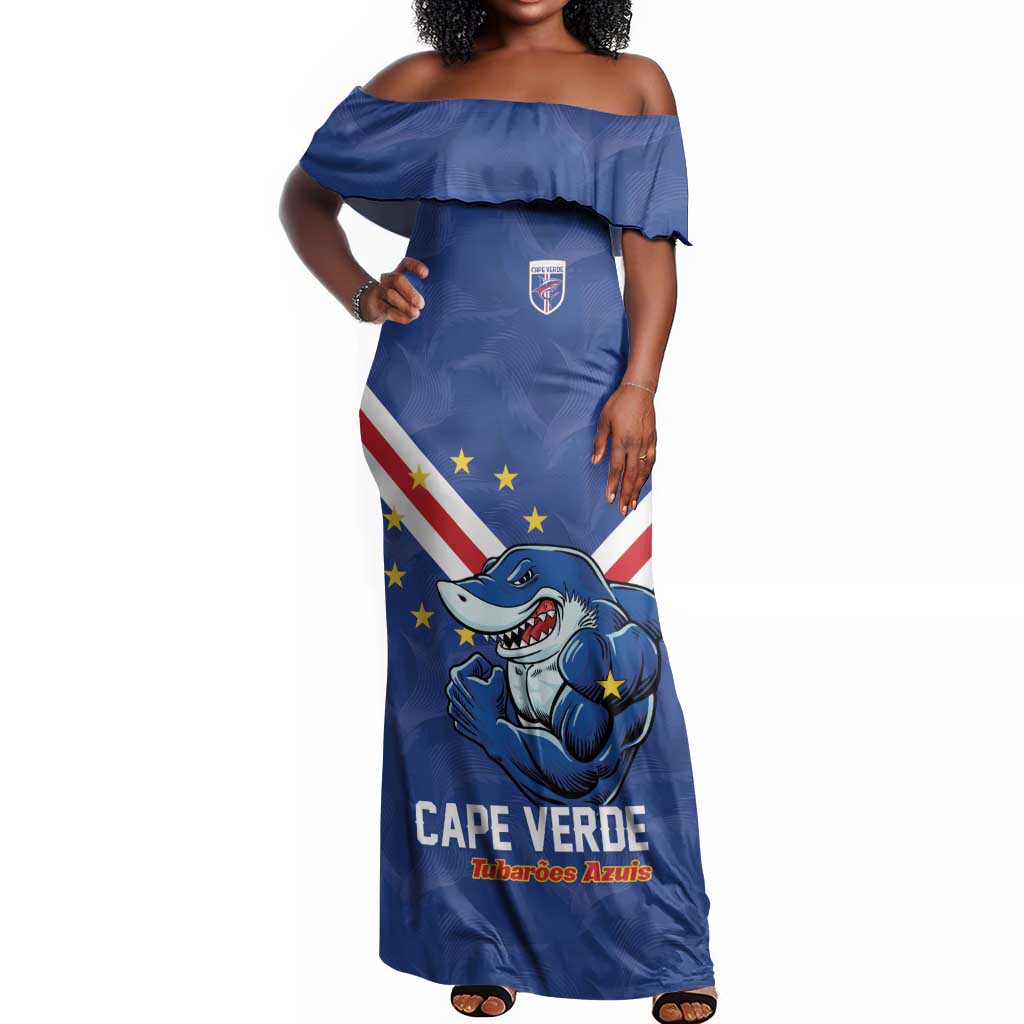 Custom Cape Verde Football Off Shoulder Maxi Dress Tubaroes Azuis Make History - African Pride
