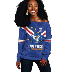 Custom Cape Verde Football Off Shoulder Sweater Tubaroes Azuis Make History - African Pride