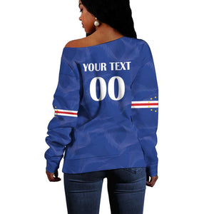 Custom Cape Verde Football Off Shoulder Sweater Tubaroes Azuis Make History - African Pride