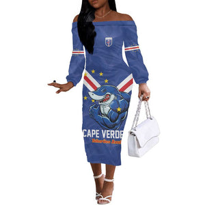 Custom Cape Verde Football Off The Shoulder Long Sleeve Dress Tubaroes Azuis Make History - African Pride