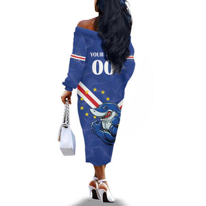 Custom Cape Verde Football Off The Shoulder Long Sleeve Dress Tubaroes Azuis Make History - African Pride