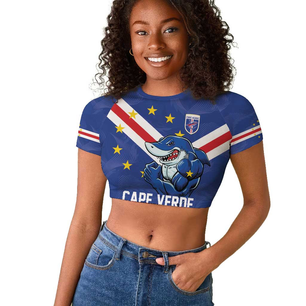 Custom Cape Verde Football Raglan Cropped T shirt Tubaroes Azuis Make History - African Pride