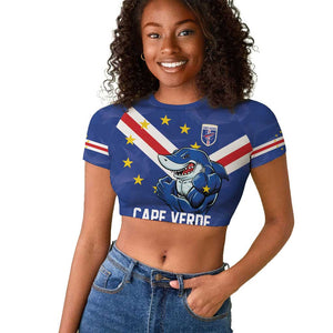 Custom Cape Verde Football Raglan Cropped T shirt Tubaroes Azuis Make History - African Pride