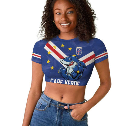 Custom Cape Verde Football Raglan Cropped T shirt Tubaroes Azuis Make History - African Pride
