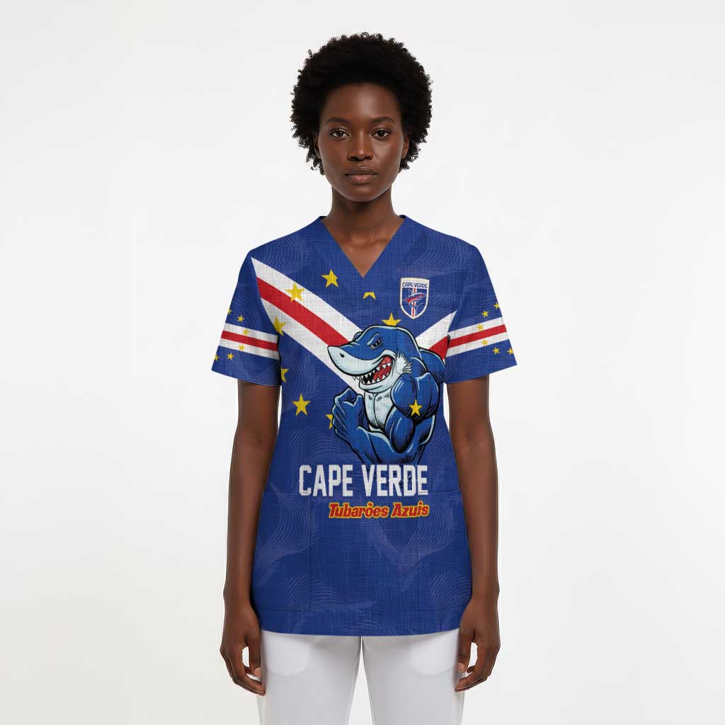 Custom Cape Verde Football Scrub Top Tubaroes Azuis Make History - African Pride