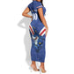 Custom Cape Verde Football Short Sleeve Bodycon Dress Tubaroes Azuis Make History - African Pride