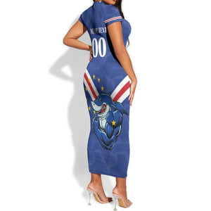 Custom Cape Verde Football Short Sleeve Bodycon Dress Tubaroes Azuis Make History - African Pride