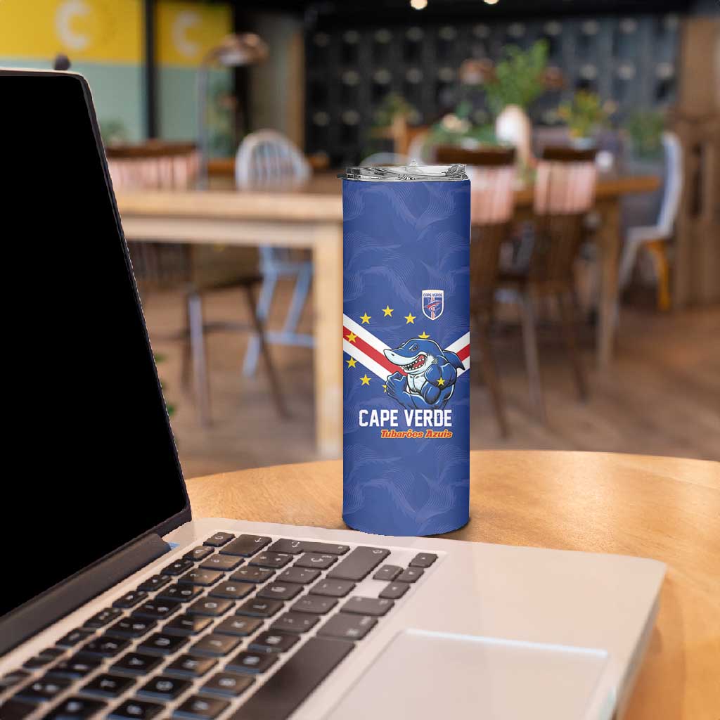 Custom Cape Verde Football Skinny Tumbler Tubaroes Azuis Make History - African Pride