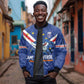 Custom Cape Verde Football Sleeve Zip Bomber Jacket Tubaroes Azuis Make History - African Pride