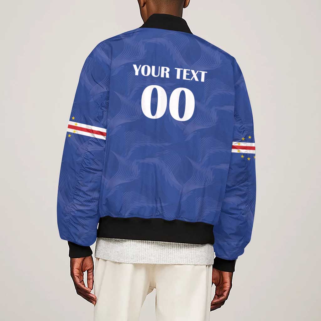 Custom Cape Verde Football Sleeve Zip Bomber Jacket Tubaroes Azuis Make History - African Pride