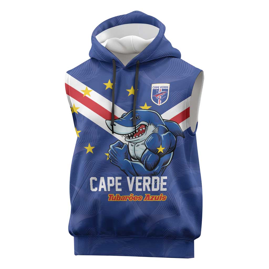 Custom Cape Verde Football Sleeveless Hoodie Tubaroes Azuis Make History - African Pride