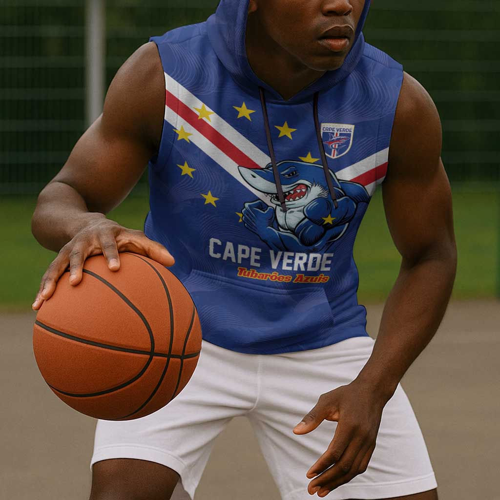 Custom Cape Verde Football Sleeveless Hoodie Tubaroes Azuis Make History - African Pride
