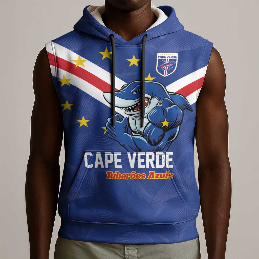 Custom Cape Verde Football Sleeveless Hoodie Tubaroes Azuis Make History - African Pride