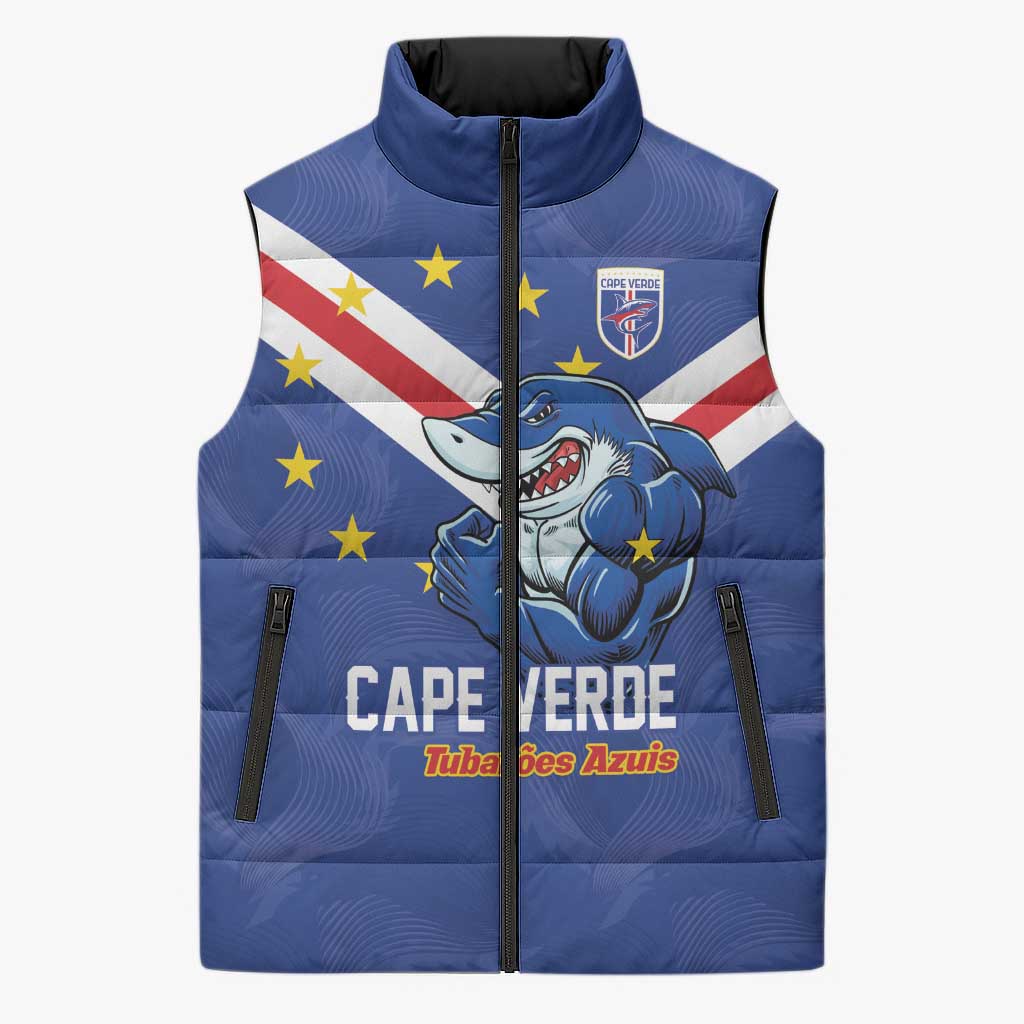 Custom Cape Verde Football Sleeveless Puffer Jacket Tubaroes Azuis Make History